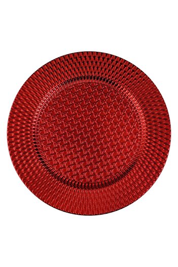 OEM Round Red Plastic Decorative Christmas Plate with Embossed Pattern Ø33cm