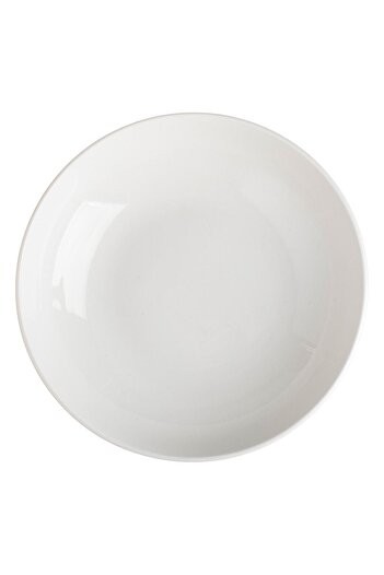 OEM White Ceramic Deep Plate with Embossed Linear Pattern "Wave" 866ml