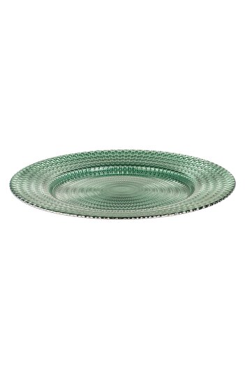 OEM Decorative Plate Made of Pearl Green Glass with Embossed Pattern Ø33cm
