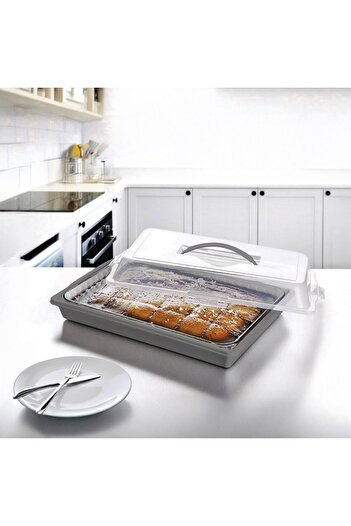 OEM Anthracite Plastic Cake Stand & Lid with Handle 30x44x10cm
