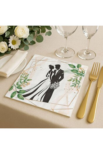 OEM White 2-Ply Table Napkins with Wedding Couple Pattern 33x33cm - 20pcs