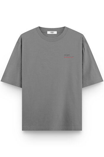 Overoz Daffy Duck Back Printed Semi Oversize Gray Tshirt 1393