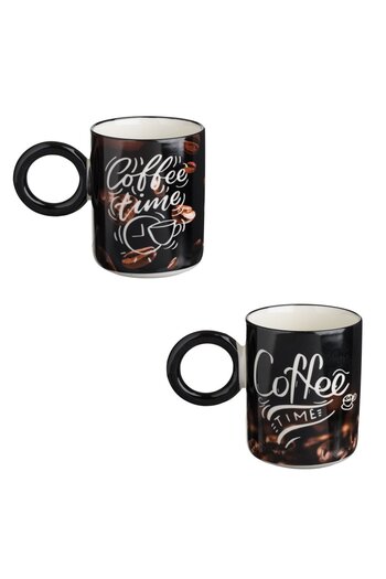 OEM New Bone Mug Set with Round Handle Coffee Beans "CoffeeTime" 340ml - 2pcs