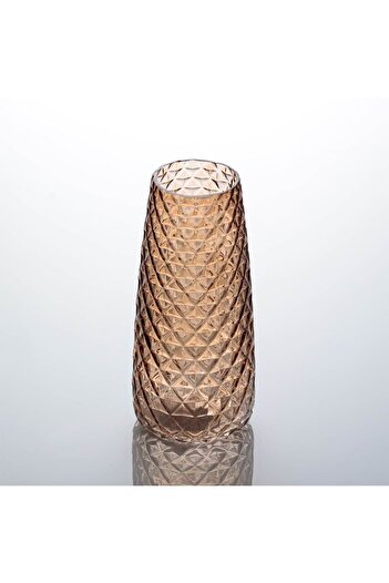 OEM Decorative Flower Vase Caramel Glass Embossed Diamonds Ø10x21cm