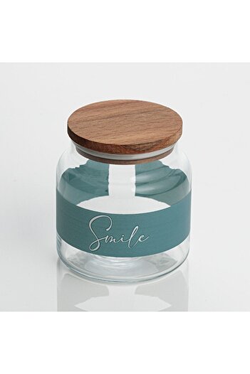 OEM Smile Grey Striped Glass Jar Wooden Lid 635ml