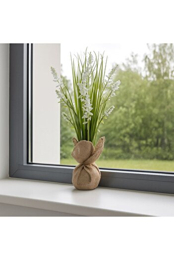 OEM Ghiveci Decorativ cu Planta Artificiala de Lavanda Alba 40cm