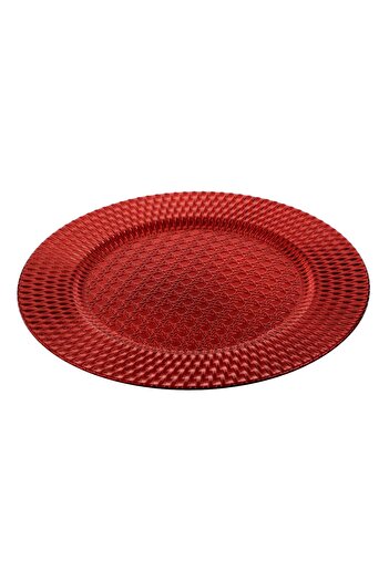 OEM Round Red Plastic Decorative Christmas Plate with Embossed Pattern Ø33cm