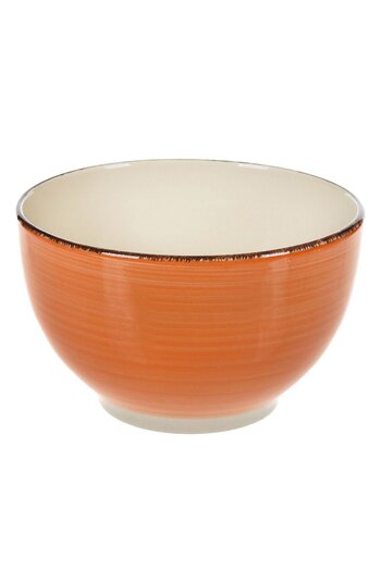 OEM Ceramic Bowl Beige Orange with Horizontal Stripes & Brown Rim 850ml