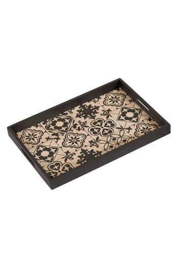 OEM Wooden Serving Tray with Black Patterns 41x28x3.5cm