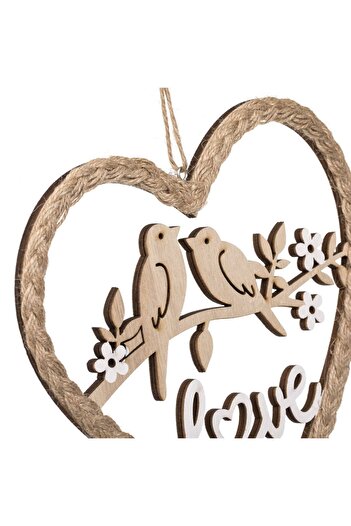 OEM Decorative Hanging Wooden Heart with Love Birds