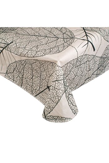 OEM Ecru Laminated Tablecloth with Black Leaves 180x140cm