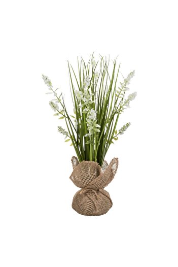 OEM Ghiveci Decorativ cu Planta Artificiala de Lavanda Alba 40cm