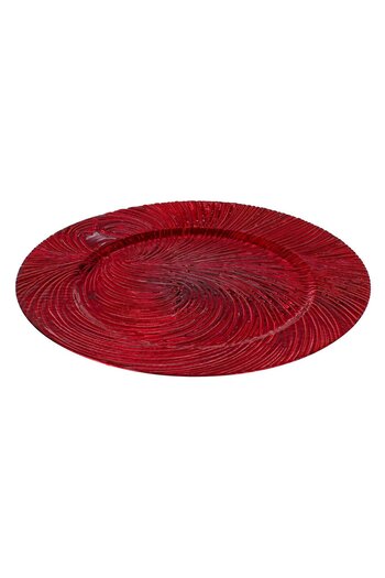 OEM Round Decorative Plastic Christmas Plate Red Embossed Waves Ø33x1.5cm