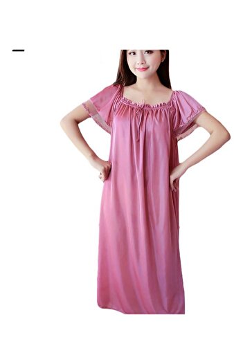 Generic Women Summer Loose Dress Nightdress Solid Colour Sleepwear Nightwear Cameo Brown