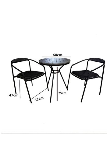 Family Ship Garden Seating Set Round Table with 2 Chairs - Black