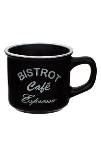 OEM Mini Ceramic Coffee Mug "BISTROT Cafe Espresso" Black-White 140ml