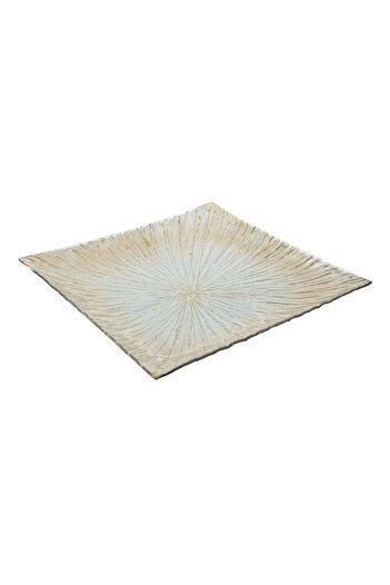 OEM Christmas Decorative Glass Plate Square Silver Beige with Glitter 33x33cm