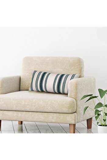 OEM Perna Decorativa Alba cu Dungi Petrol 70x30cm
