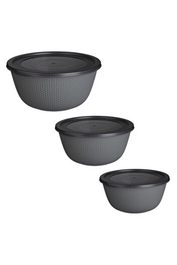 OEM Set of Gray Plastic Bowls with Lids (0.5lt-1lt-2lt) - 3pcs