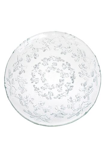 OEM Transparent Plate with Glass Flower Pattern for Dessert Ø19cm