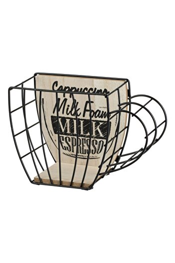 OEM Brown Metal Cup-Shaped Holder with Wooden Base for Coffee Capsules "Cappuccino Milk Fo"