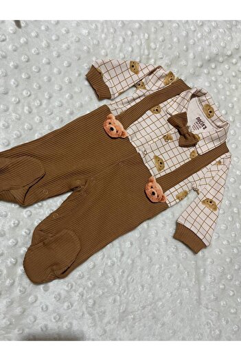 EKNKİDS Baby Boy Romper with Teddy Bear Detail