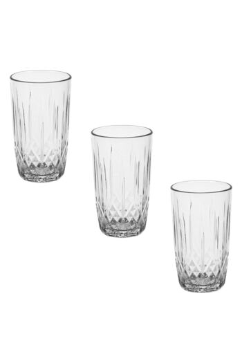 OEM Set of 3 Transparent Glass Glasses "Premium" Relief Pattern Diamonds 540ml