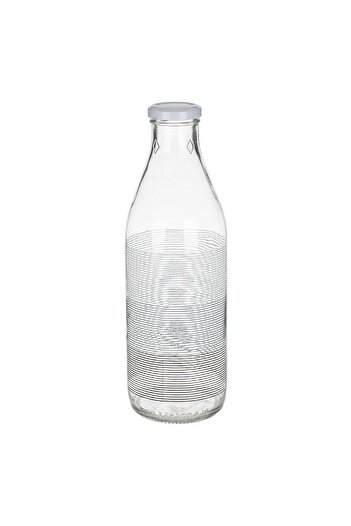 OEM Transparent Glass Bottle with Grey White Stripe Pattern 1lt