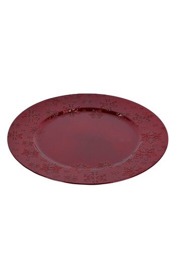 OEM Round Plastic Decorative Christmas Plate Red Snowflakes Ø33cm