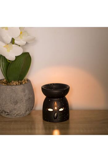 OEM Matte Black Ceramic Holder with Perforated Flower Pattern for Fragrance Oil Ø6.5x8cm