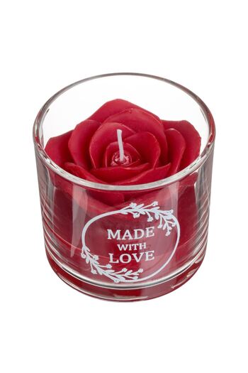 OEM Red Rose Candle in White Glass with Message "Made with Love" Ø8x7cm