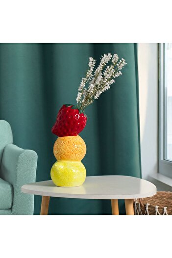 OEM Decorative Ceramic Vase with 3 Fruits Pattern 18x12x31cm