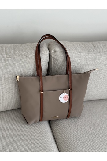 BAGLOVİS Askilari Large Beige Women's Shoulder Bag with Ring Detail En42 Boy32