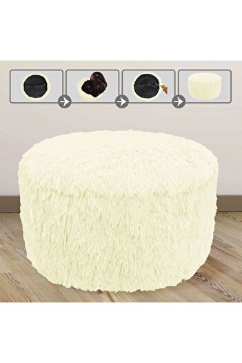 OEM Decorative Inflatable Shaggy Pouf Beige Ø38x20cm