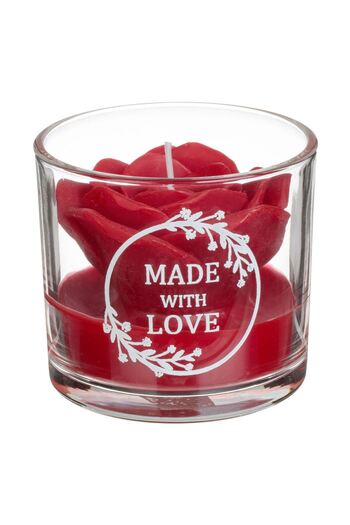 OEM Red Rose Candle in White Glass with Message "Made with Love" Ø8x7cm