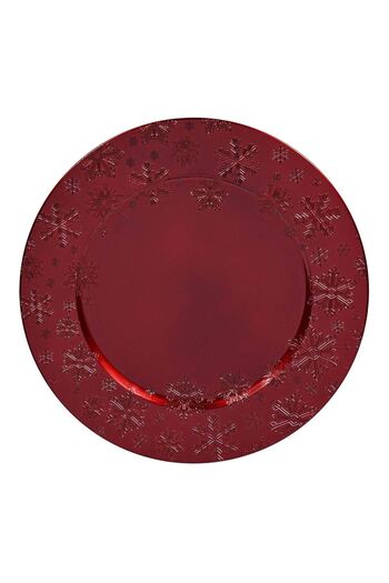 OEM Round Plastic Decorative Christmas Plate Red Snowflakes Ø33cm