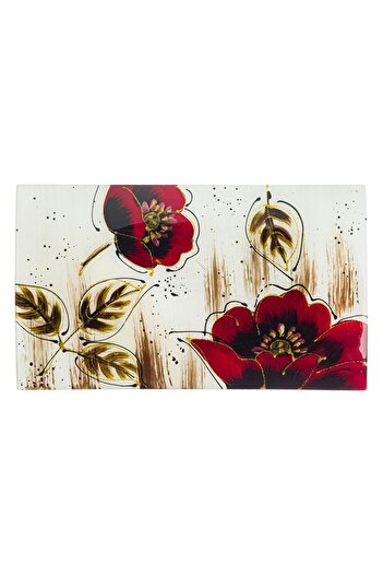 OEM Decorative Christmas Glass Plate Ecru Red Poppies Glitter 42x24.5x4.5cm