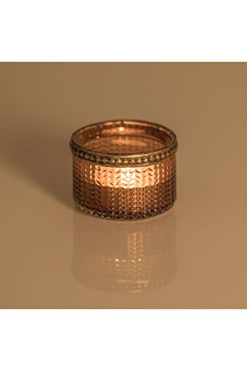 OEM Short Amber Glass Holder with Embossed Pattern & Bornz Edge for Pill Candle Ø6x4cm