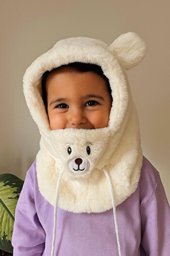 EMKSHOP Soft Plush Beanie Hat with Teddy Bear (Neck Warmer Scarf Hat in One)