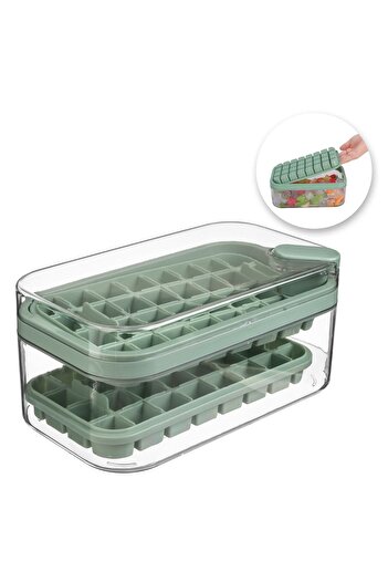 OEM Transparent Ice Cube Box with 2 Trays Mint Green 24x13.7x11cm