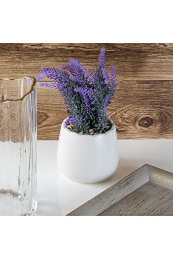 OEM Ghiveci Decorativ Ceramic Alb cu Planta Artificiala Lavanda Ø11x24cm