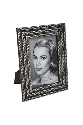 OEM Decorative Photo Frame in Polyresin Silver Triple Embossed Chain Pattern 10x15cm