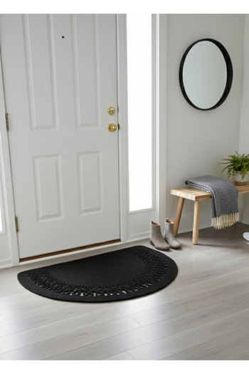 HomeTurko Homeaura Natural Jute Door Mat Half Hand-Knitted Wicker Front Door Bathroom Kitchen Balcony Rug