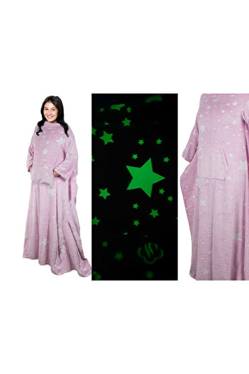 zola Blanket with sleeves, pockets, soft and comfortable, phosphorescent inserts, stars, 190x170x55 cm