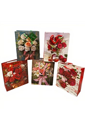 JML Gift Bags 12/set, Different Floral Models 18x22x7cm, Cardboard Wholesale