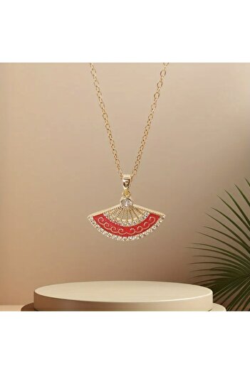 NevoAccessory Zircon Stone Enamel Steel Fan Necklace - Women's Steel Necklace