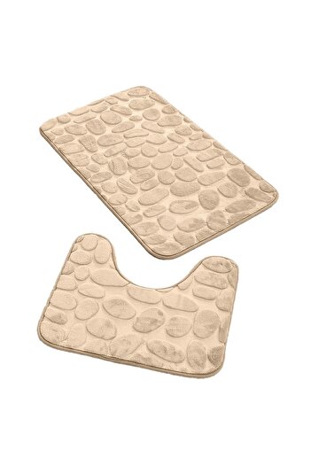 zola Set of 2 bath mats, 3D pattern, soft texture, cream, non-slip