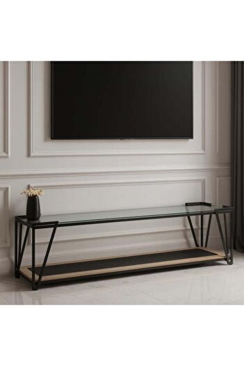 terndat Two-level plasma table, beige wood, transparent glass top - with a luxurious design