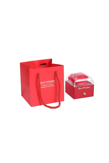 JML Elegant Rose Box, 8x7cm, Stainless Steel Necklace, Hard Plastic Pink Color