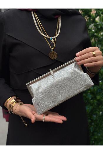 H&D COLLECTİON Stone Detailed Wavy Women's Portfolio Clutch Evening Bag with Card Holder Gift